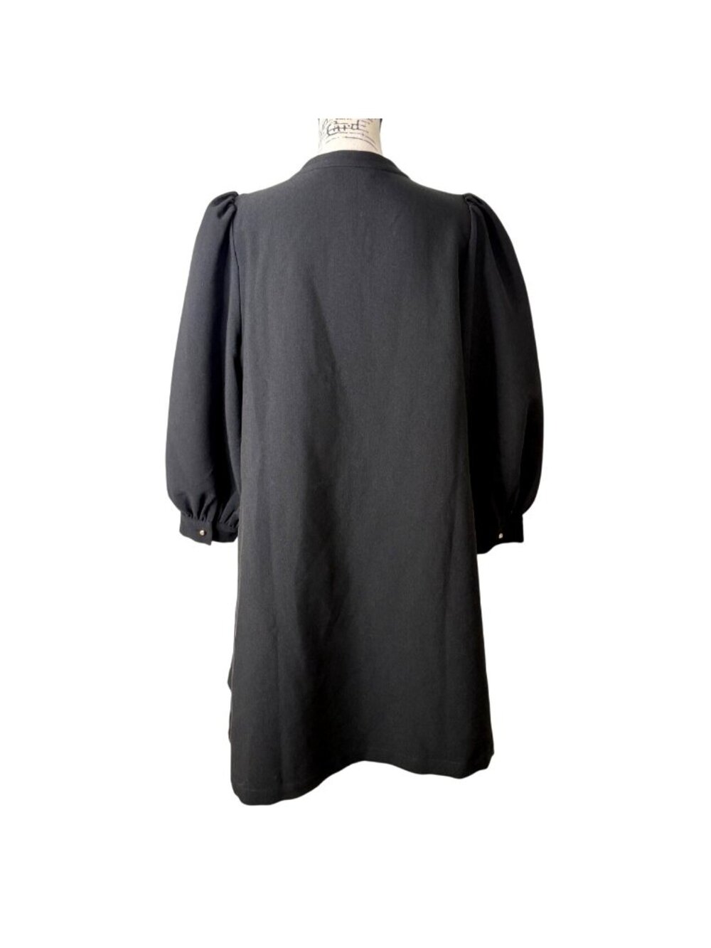 Pomander Place Womens Size XL Black Crepe Samantha Dress Puff Sleeve Gold-Button - Picture 4 of 7
